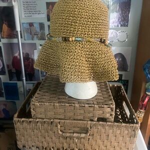 Stylish Tan Crochet Hat with Beaded Band